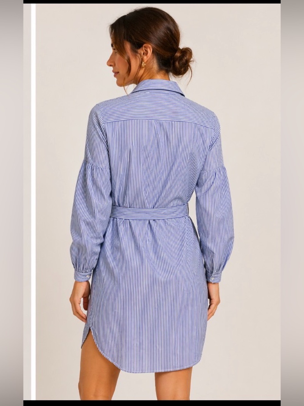 J. McLaughlin 100% cotton belted Shirt Dress Striped Blue Striped Sz S Coastal - Picture 2 of 11